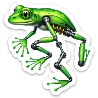 mutant frog with mechanical leg and toxic green glow sticker