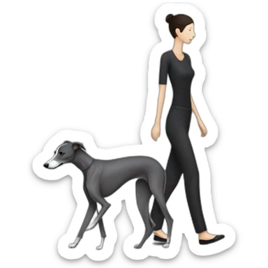 skinny all dark grey whippet walking with dark haired women  sticker