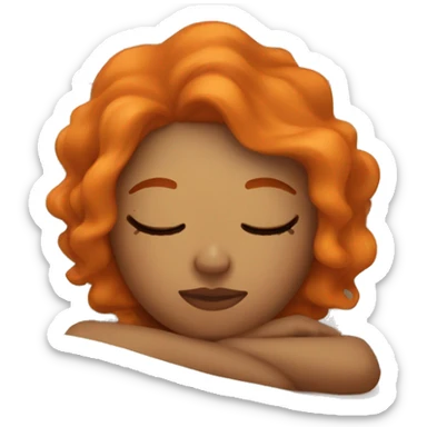 Tan girl with orange hair sleeping on pillow in bed sticker