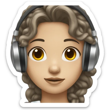 girl with white skin and tall black wavy hair and headphones sticker