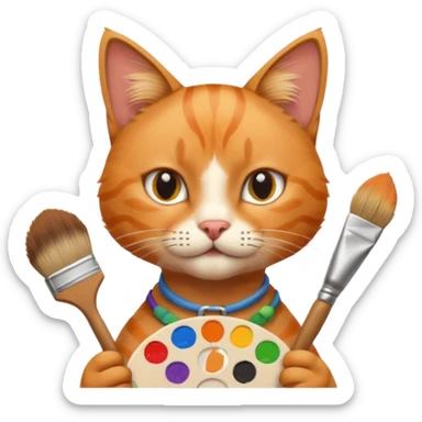 A cat holding brushes and a colour pallete because he is an artist sticker