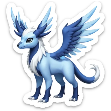 Icy Arctic Frost-Blue Pale-Shimmering Snow-Dusted Majestic Absol-Nargacuga-Meloetta-Latias-fusion-creature (full body) sticker