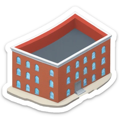 isometric single floor, curved red brick, modern, meeting building sticker
