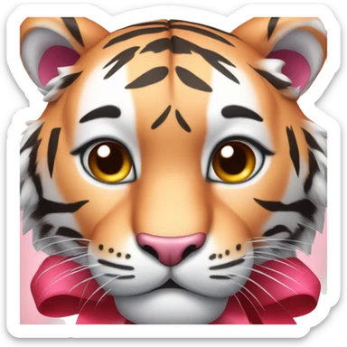 pink face tiger with red bow sticker