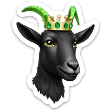 goat with diamond crown, colors black with dots greens sticker