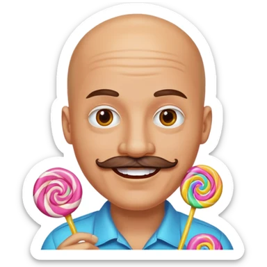 bald guy with a mustache made out of candy sticker