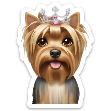 yorkshire terrier wearing a tiara with a brunette girl wearing a tiara sticker