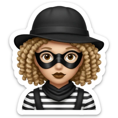woman with robber mask concerned curly hair and robber outfit hat sticker