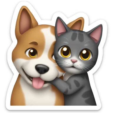 Dog and cat hugging sticker