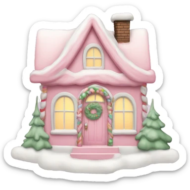 Pastel pink santa house sticker