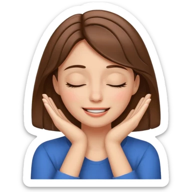 femenine smiling face posing with hands under chin, eyes closed like enjoying and brown hair  sticker