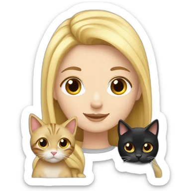 Blond white girl with 2 cats  one brown and one black sticker