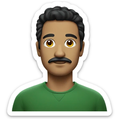 man in dark green sweatshirt and black moustache, black hair sticker