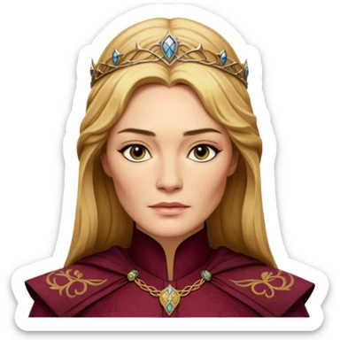 Cinematic Realistic Cersei Lannister Portrait, depicted with lifelike skin texture, subtle rosy undertones, and soft natural lighting that enhances the gentle contours of her face. Her intricately detailed golden blonde hair is elegantly styled , sticker