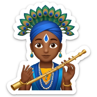 Blue Krishna and peacock feather on head with flute sticker