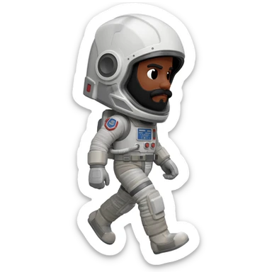 astronaut star wars with helmet walking space brown skin, black eyes, glasses and beard  black hair show body sticker