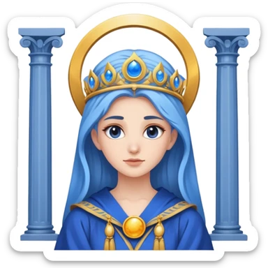 High Priestess tarot card with moon crown, blue robes, and pillars sticker