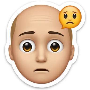Sad, confused, emoji face not human, black eyes, write the text PION! on forehead sticker