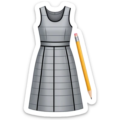 Icon for Fashion Design: a dress pattern with measurements, a ruler, and a pencil. The icon should represent the process of designing clothing with a focus on precision and tailoring. Transparent background. sticker