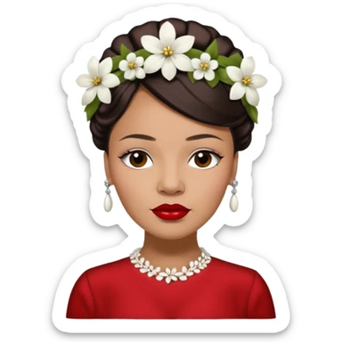 Billie Holiday with dark brown hair with white flowers headdress  sticker