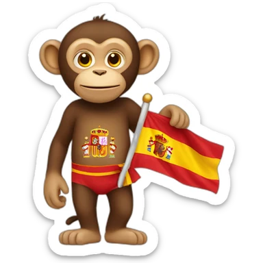 A monkey holding Spain flag sticker