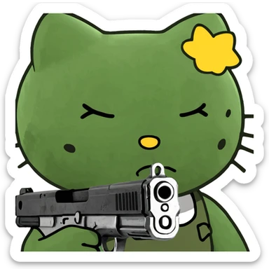 hello kitty with a gun but she looks cute while holding it  sticker