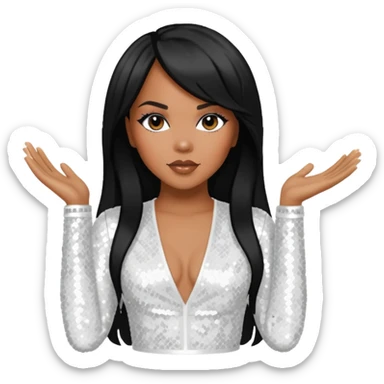 LeToya Luckett with long black hair, white sequin outfit sticker