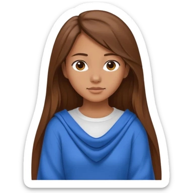 crea una ragazza giovane con i capelli marroni lunghi, una camicia bianca e un maglioncino blu appoggiato sulle spalle sticker