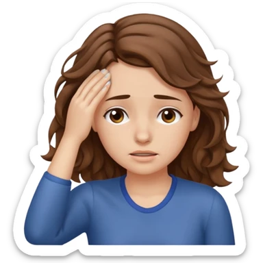 tired girl with fair wavy hair, wipes away sweats from the forehead  sticker