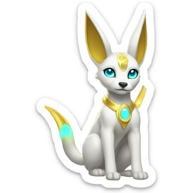 Shiny White Angelic Electric Albino Umbreon. cyan eyes and cyan markings. Golden Anubis-rings. full body sticker