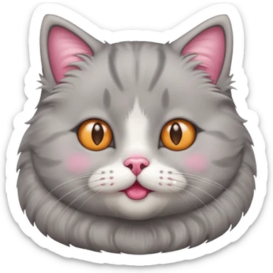 Gray cute cat eating food with cheeks full sticker