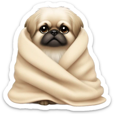 White Pekingese cozy in beige blanket sticker