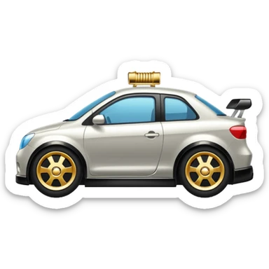 Emoji-style car membership badges: exhaust, black spoiler, and gold wheel can you create them? sticker