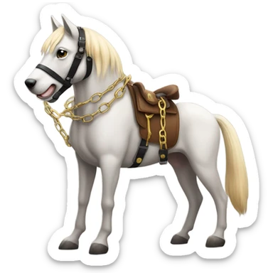 A dog with handcuffs rides a horse sticker
