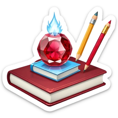 ice cube, book, pencil, match, bubble and ruby sticker