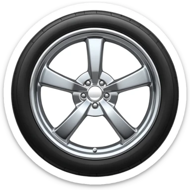 A chrome car wheel emoji, polished silver metal rim, smooth circular shape, minimal futuristic design, soft reflections, iOS emoji style, centered on white background, ultra clean look sticker