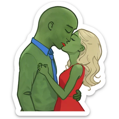 Girl with long blonde hair of a couple kissing give the guy brown and white mixed hair sticker