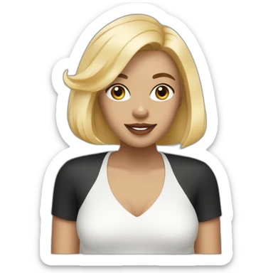 Blond lady with shoulder length bob haircut and a black and white Pitbull sticker