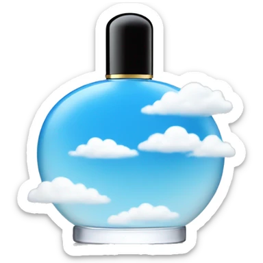 blue sky perfume bottle with large white cloud display sticker