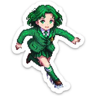 Slytherin student with green uniform slipping on a wet floor sticker