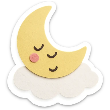 adorable pastel yellow moon, sleepy, resting on a white cloud pillow, no arms or legs, full body, kawaii paper craft style sticker