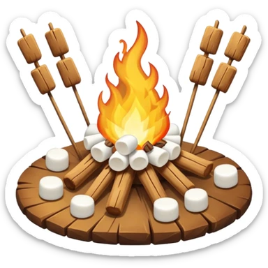 bonfire, with marshmallows on skewers, campfire sticker