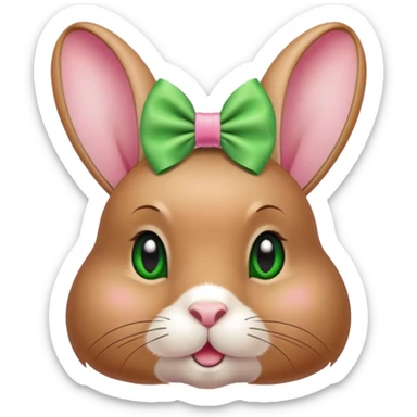 aesthetic rabbit with cute green accsesories, and pink coquette bow on top sticker
