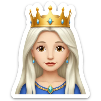White Long Haired Women, Queen with crown — soft expression, moonlight tone sticker