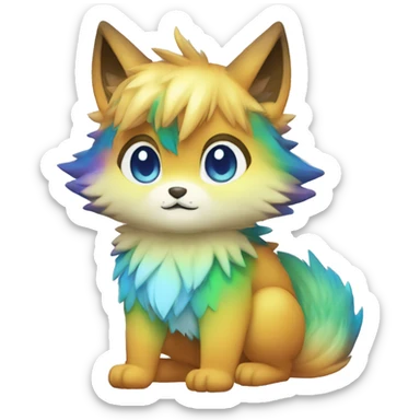 shiny, colorful, gradient, Kemono-style, Chibi, Anthro-Fur-Sona-Fakémon, Full Body sticker