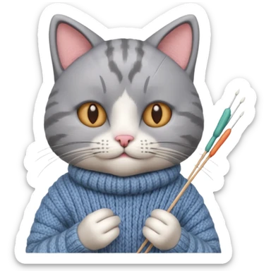knitting cat portrait, head and shoulders only, cute cat holding knitting needles and yarn, cozy expression, warm handmade vibe, 3D cartoon style, mobile game icon style, clean background, no text, no watermark
 sticker
