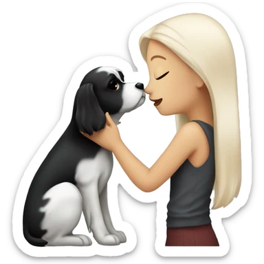 Dark-red-haired girl kiss her Maltese-Black-dog sticker