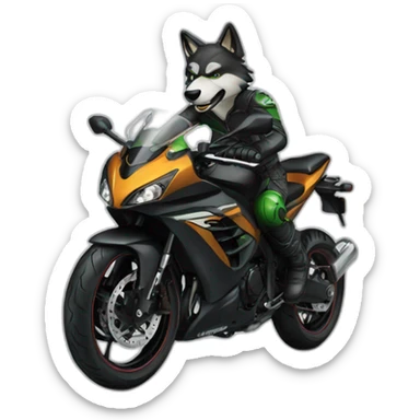 Wolf driving motorcycle Kawasaki Ninja sticker