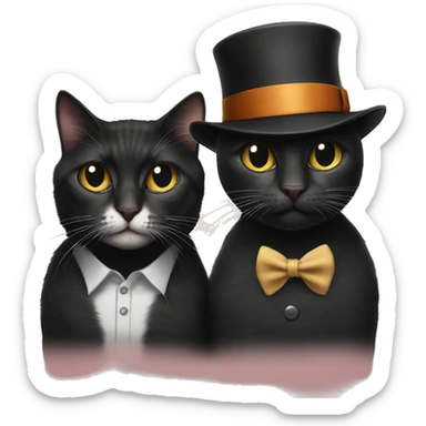 black cat and tabby cat with cigarette and they both have fedoras on sticker