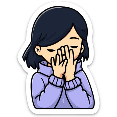 pastel blue girl covers her face with her hand sticker
